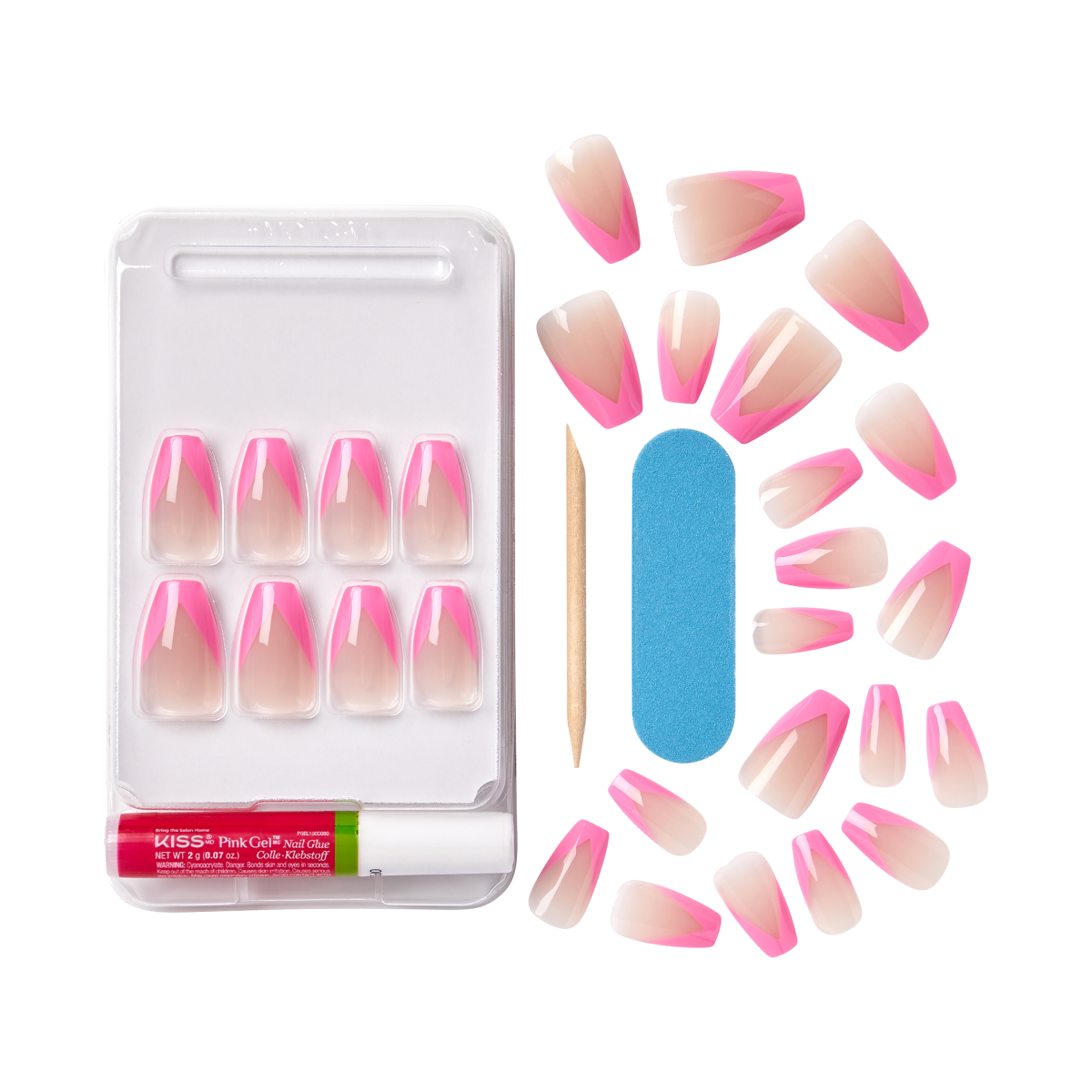 KISS Salon Acrylic Uñas Punta Francesa Rosa Coffin - Squared