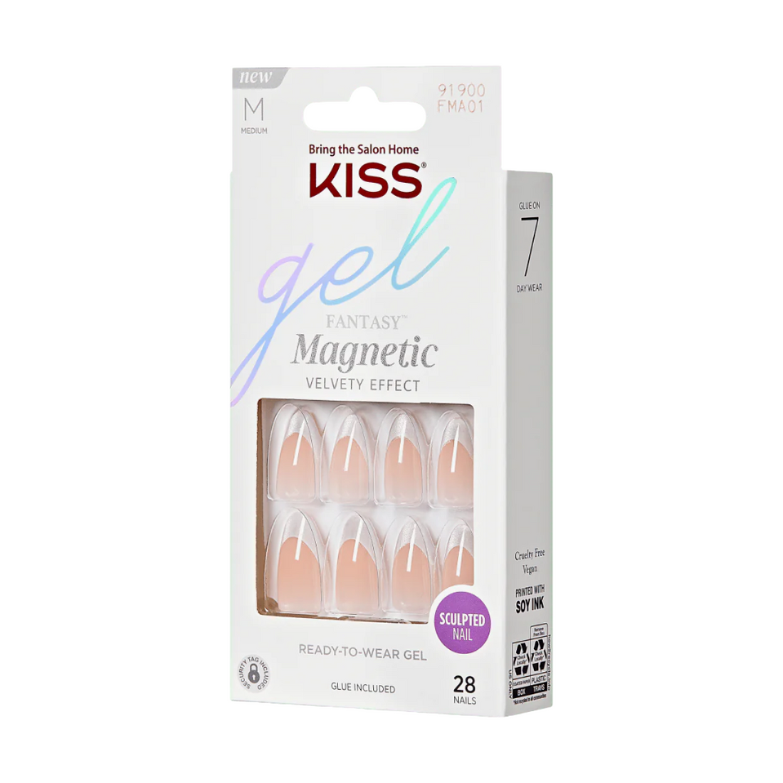KISS Gel Fantasy Magnetic Uñas Postizas Punta Francesa Plata Almond - North Coast