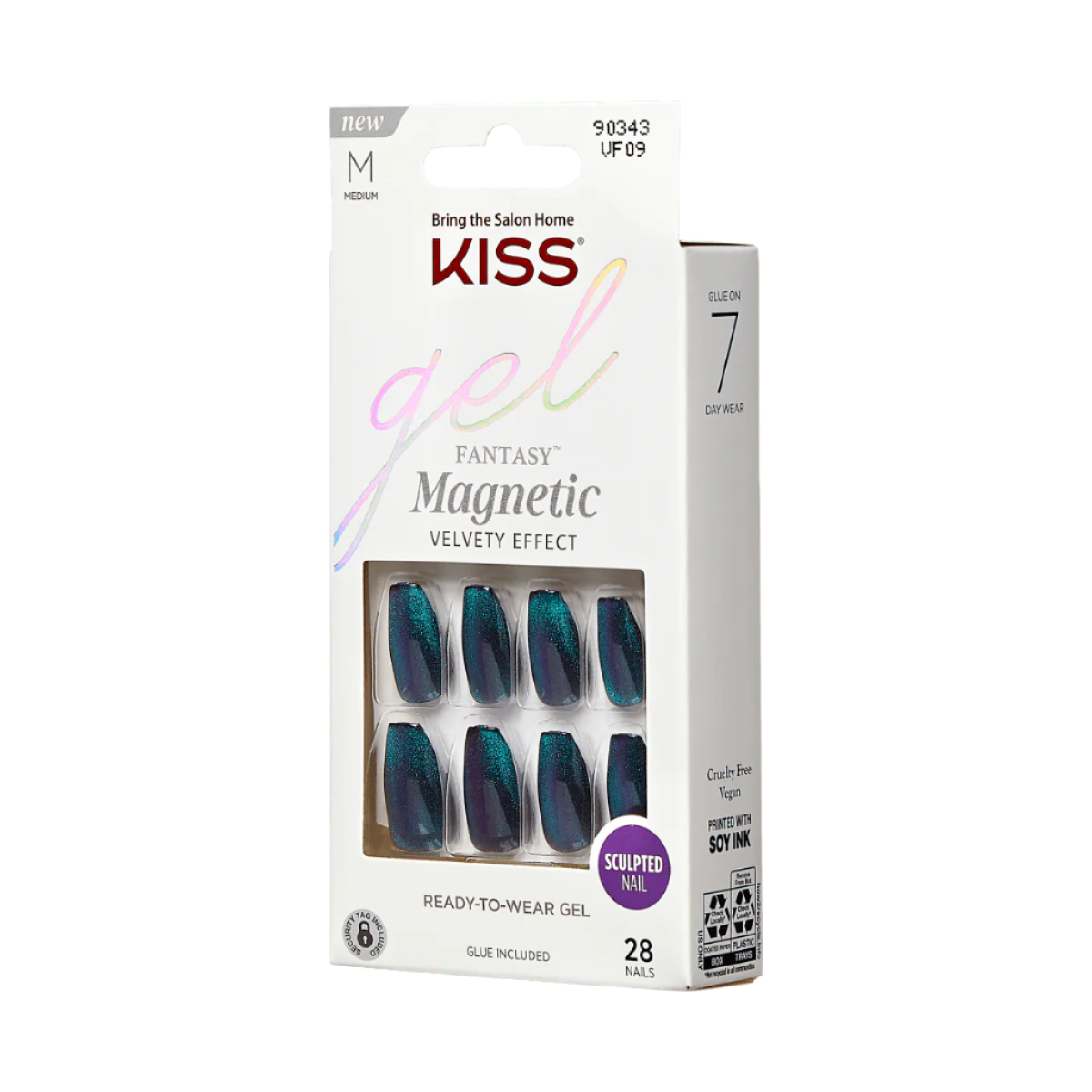 KISS Gel Fantasy Magnetic Uñas Postizas Verde Metálico Coffin - Chameleon