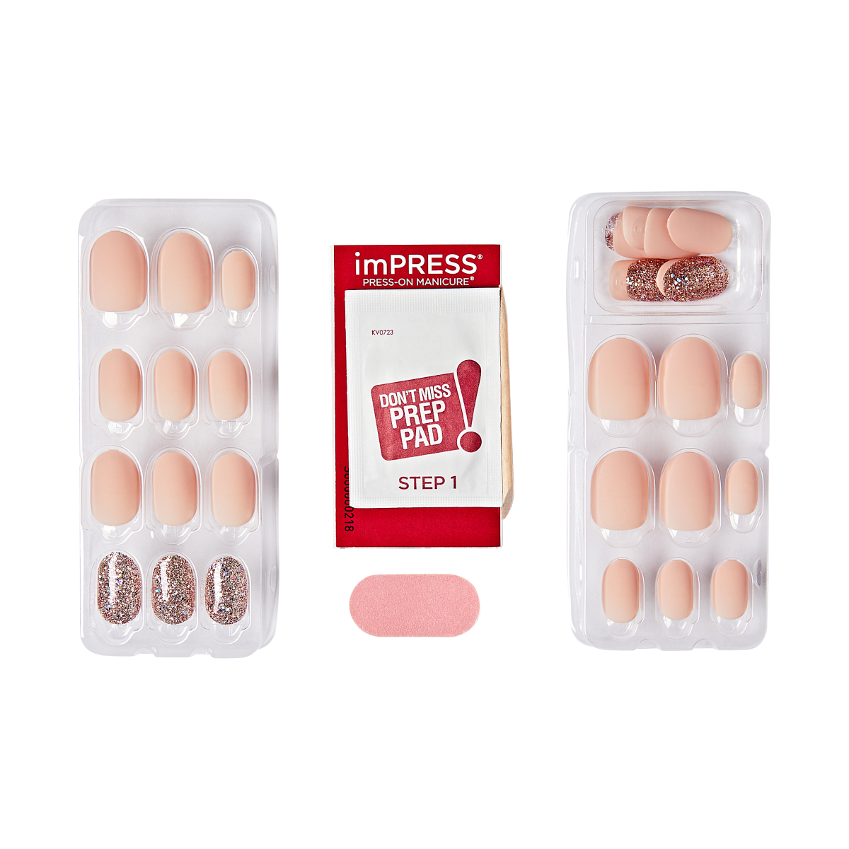 Uñas postizas imPRESS Evanesce punta redonda - contenido completo 30 uñas