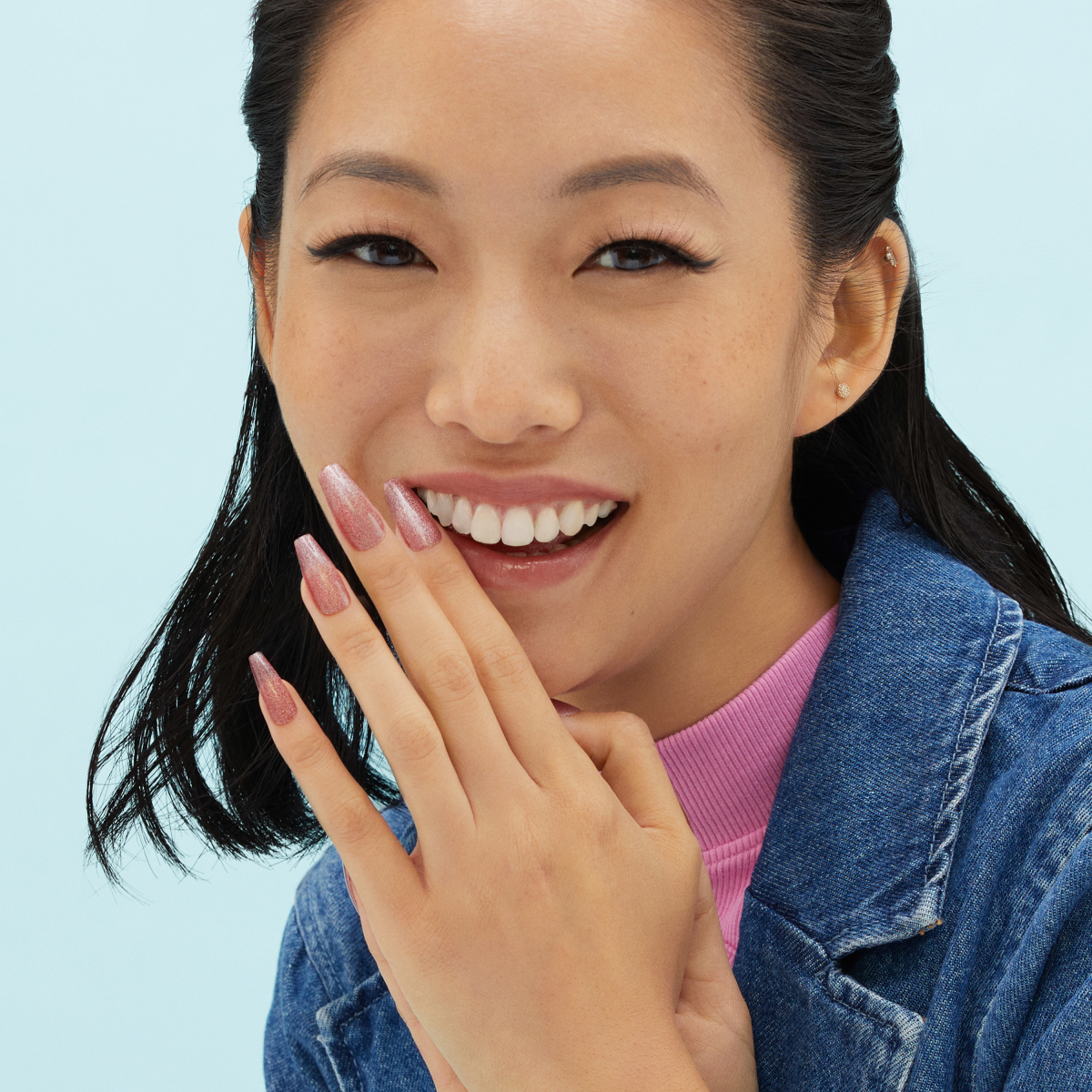 KISS Gel Fantasy Magnetic Uñas Postizas Rosas Glitter Coffin - West Coast