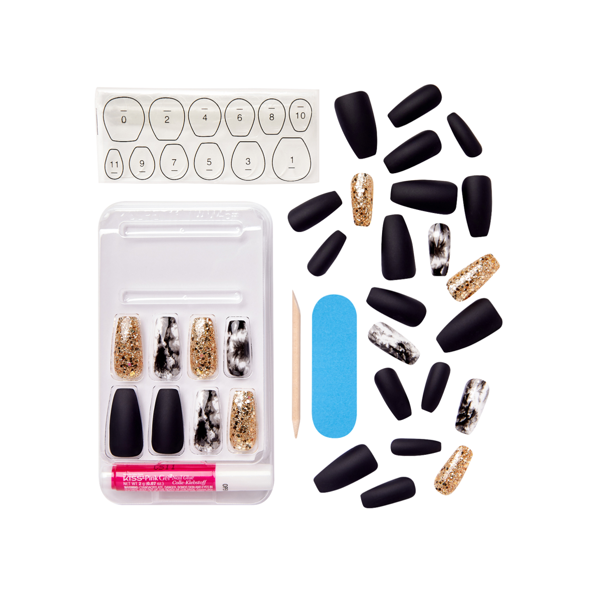 KISS Voguish Fantasy Uñas Coffin Dorado y Negro - New York