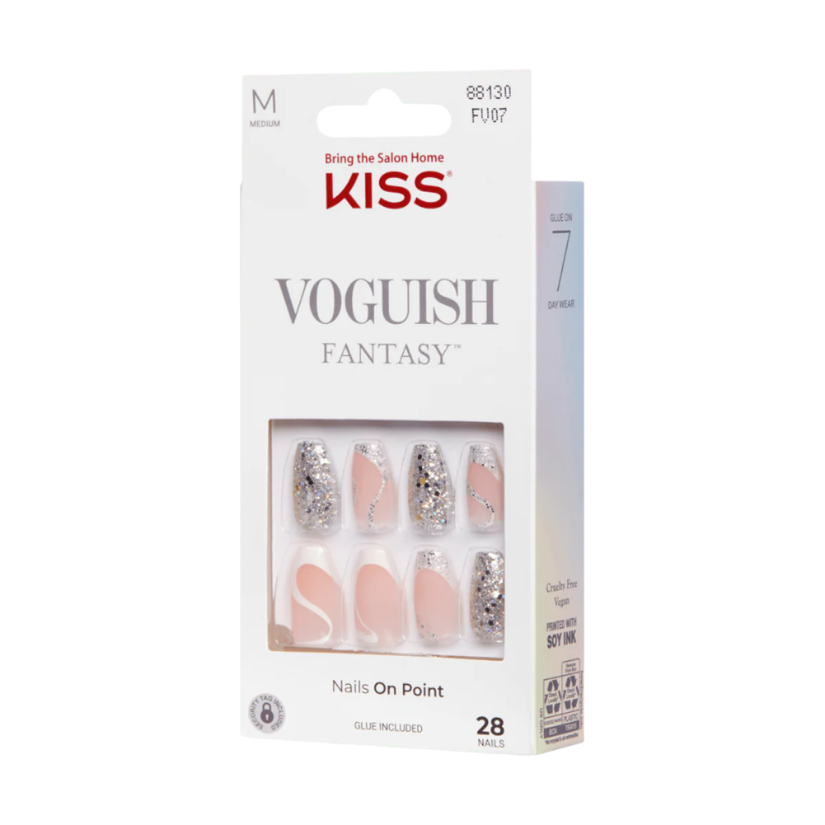 KISS Voguish Fantasy Uñas Punta Francesa Glitter Coffin - Fashspiration