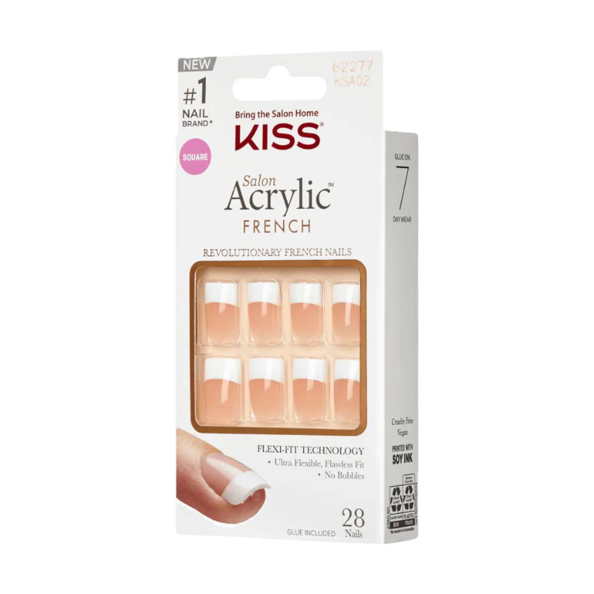 KISS Salon Acrylic Uñas Punta Francesa Cuadradas - Sugar Rush