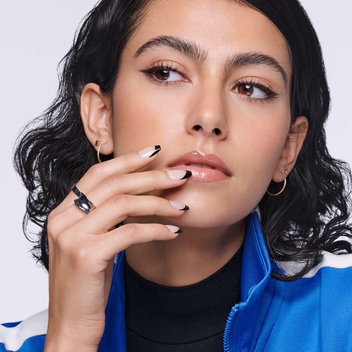 Salon Acrylic Uñas Punta Francesa Negro Coffin - Flame