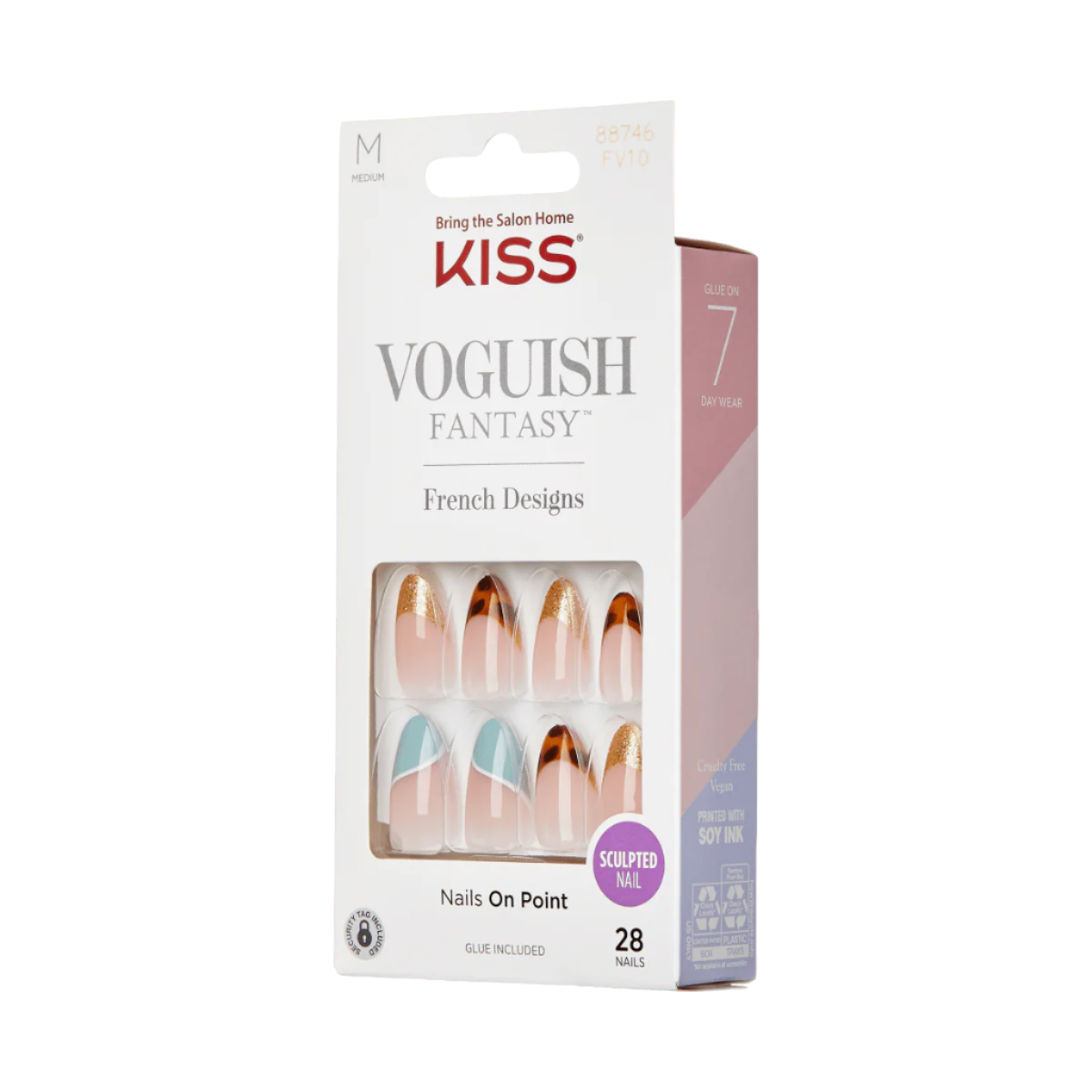 KISS Voguish Fantasy Uñas Almond Punta Francesa Multicolor - Charmante