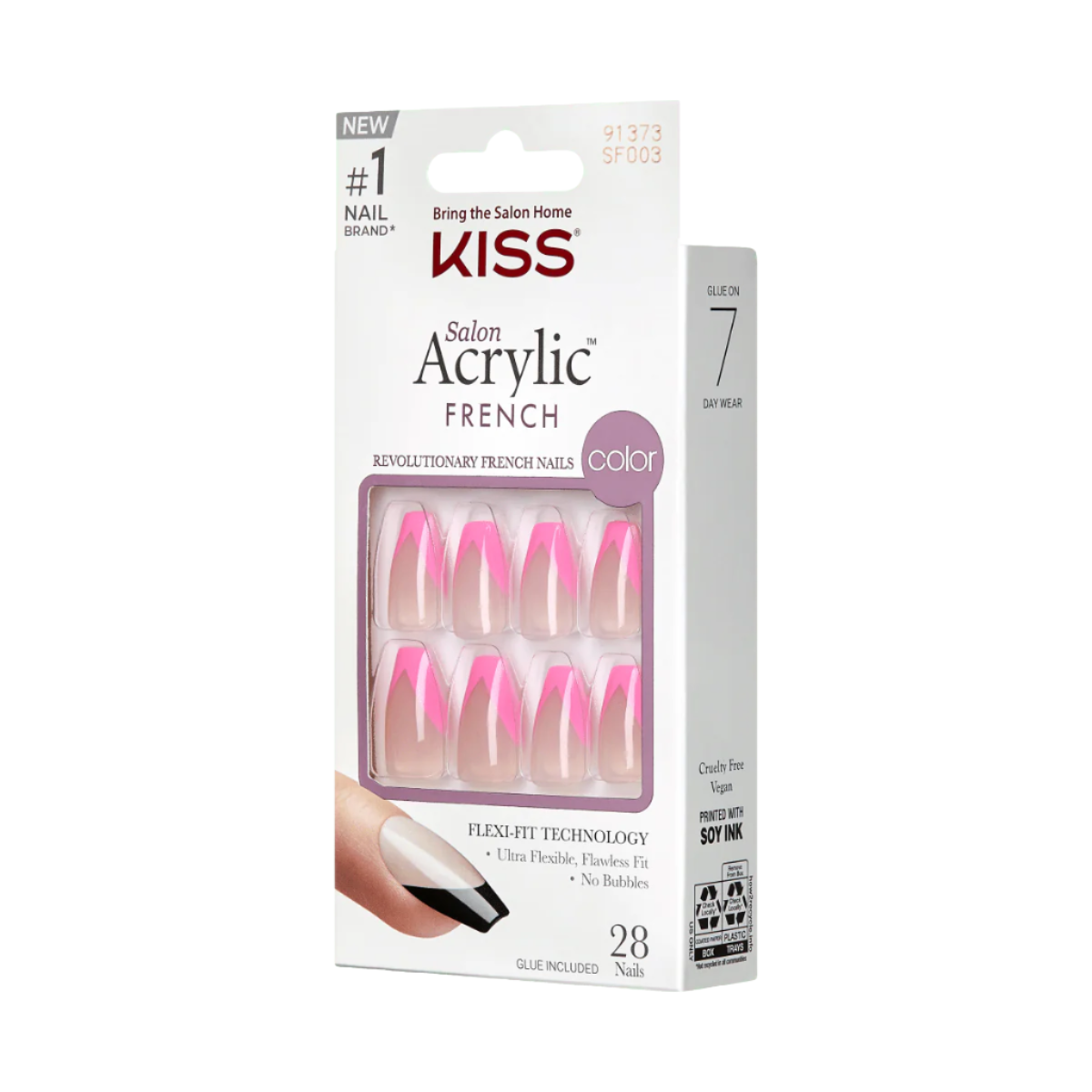 KISS Salon Acrylic Uñas Punta Francesa Rosa Coffin - Squared