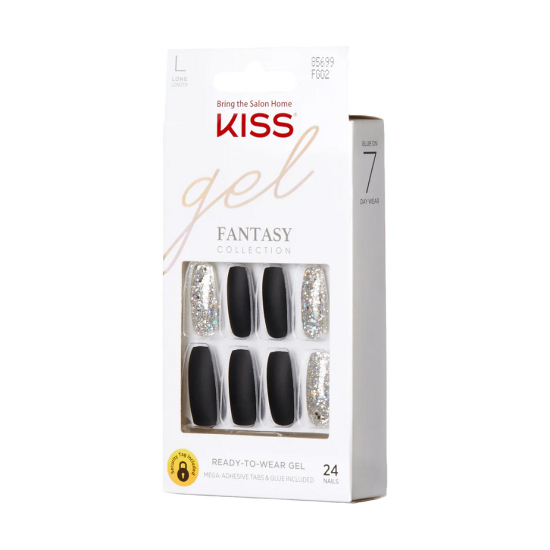 KISS Gel Fantasy Uñas Negras y Plateadas con Glitter Coffin - A Whole New World