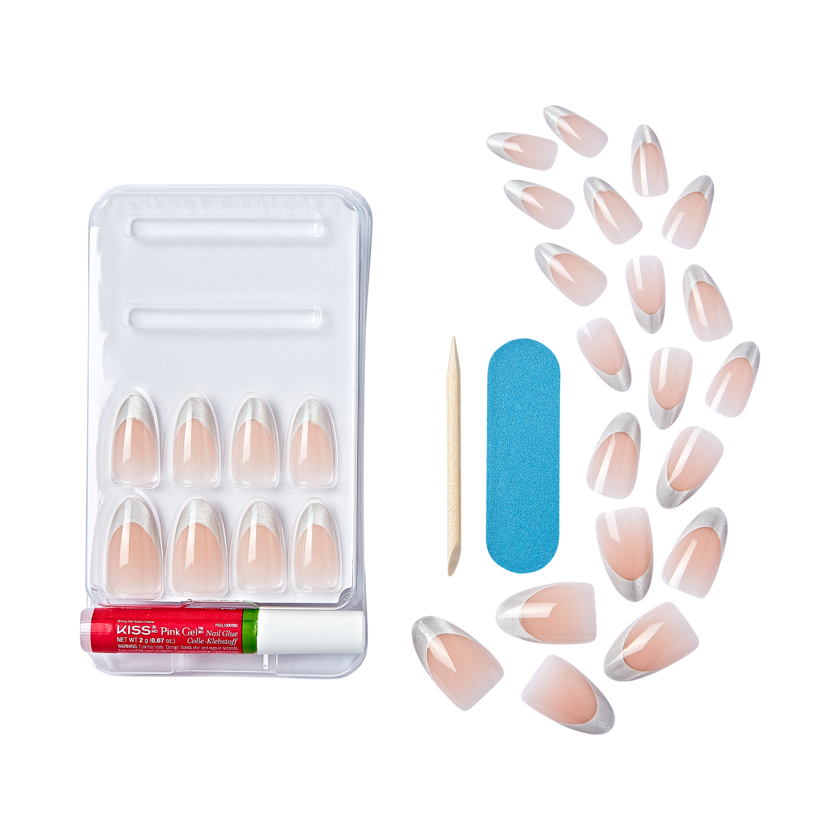 KISS Gel Fantasy Magnetic Uñas Postizas Punta Francesa Plata Almond - North Coast