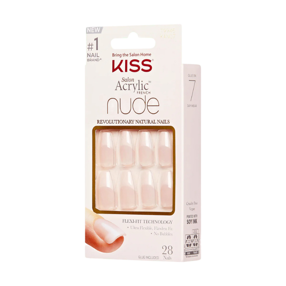 KISS Salon Acrylic Uñas Punta Francesa Blanca Coffin - Leilani