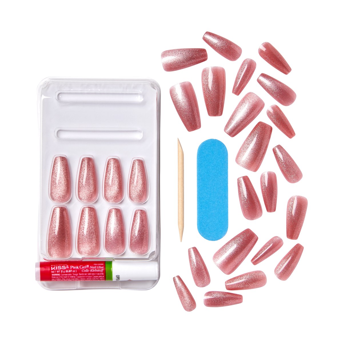 KISS Gel Fantasy Magnetic Uñas Postizas Rosas Glitter Coffin - West Coast