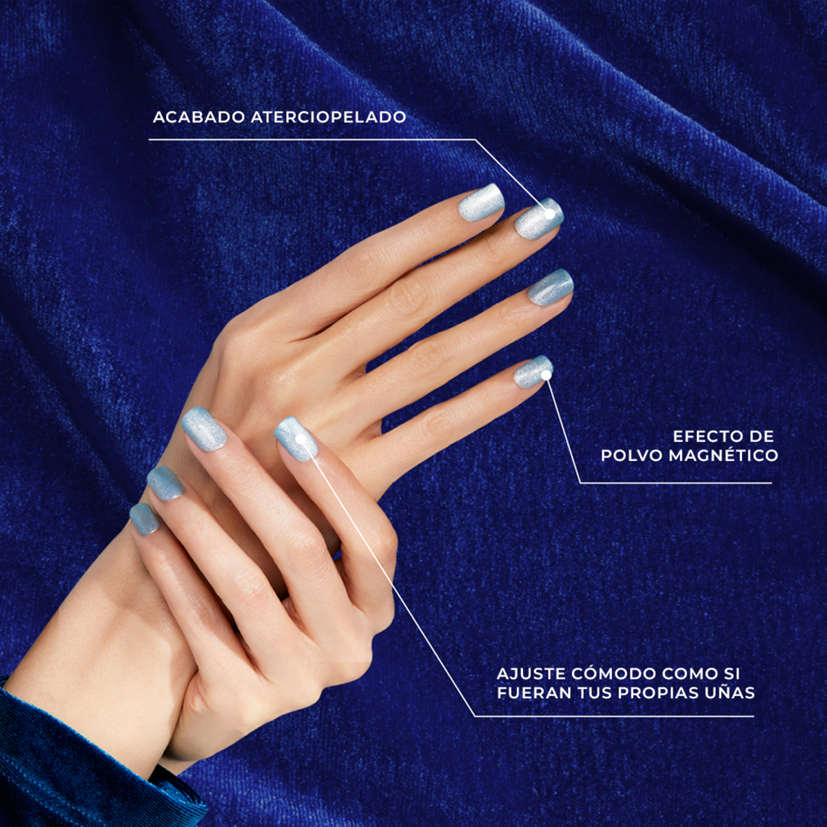 KISS Gel Fantasy Magnetic Uñas Postizas Punta Francesa Plata Almond - North Coast