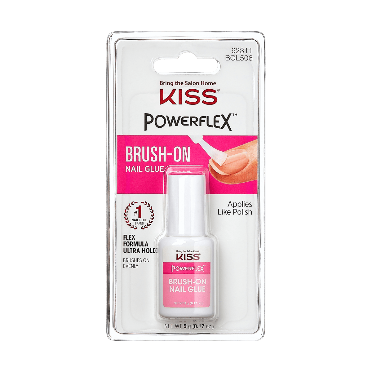 Pegamento KISS PowerFlex para uñas postizas con aplicador de brocha - Secado rápido 3 segundos