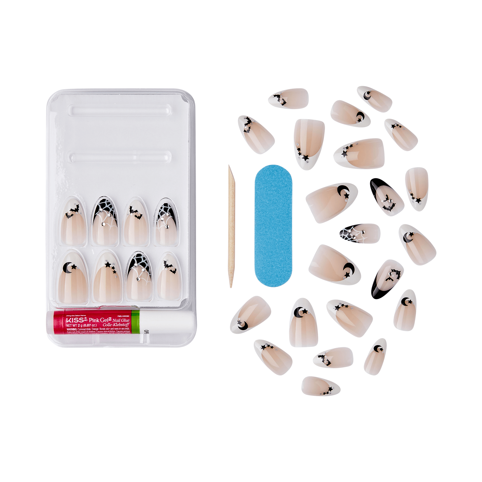 KISS Voguish Fantasy Halloween Circus Wonders - Uñas Almendra Brillan en la Oscuridad