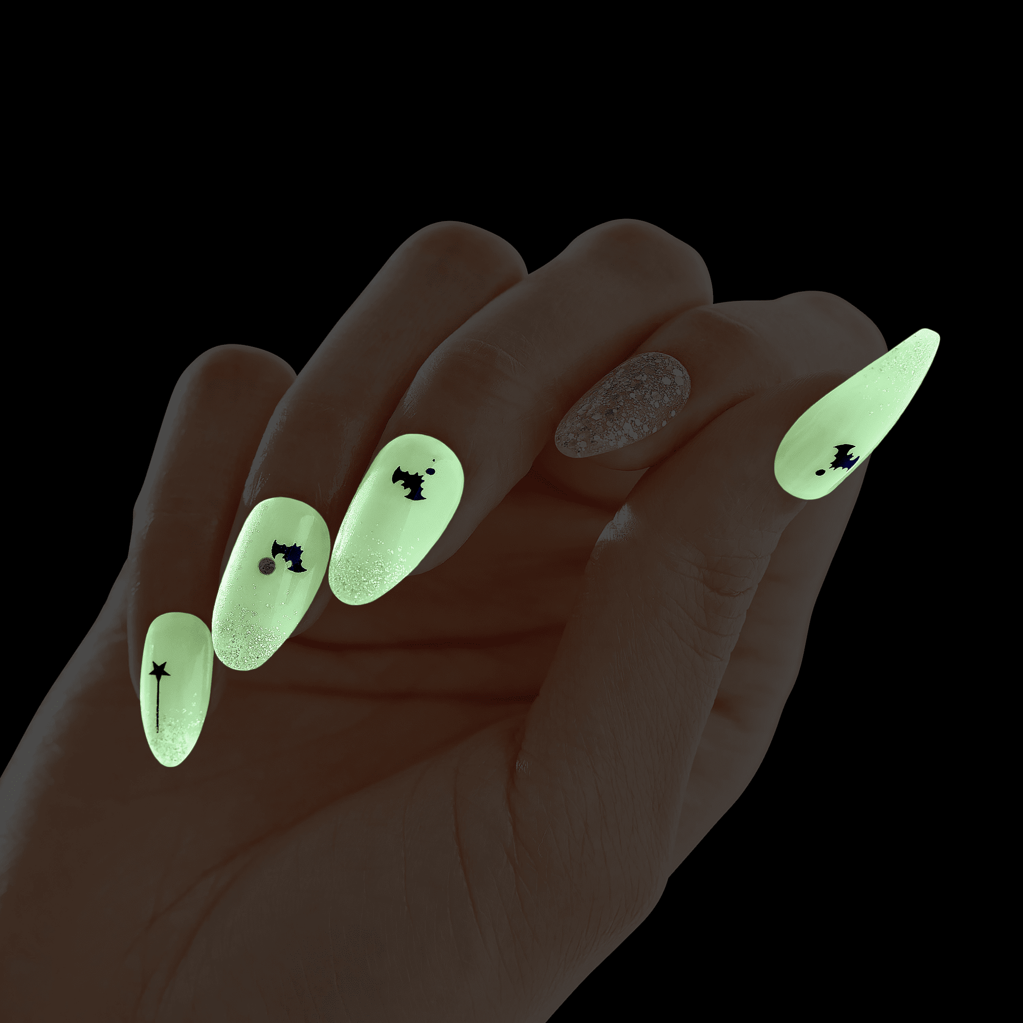 imPRESS Halloween Caution Ahead - Uñas Press-On Plata Brillan en la Oscuridad