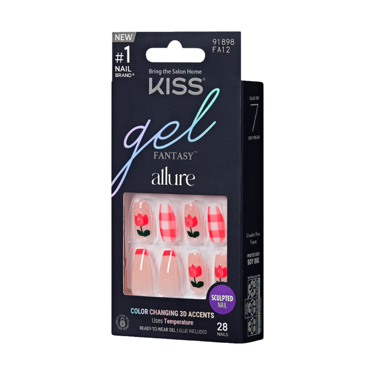 KISS Gel Fantasy Allure Uñas Coffin Flores y Cuadros - All Yours