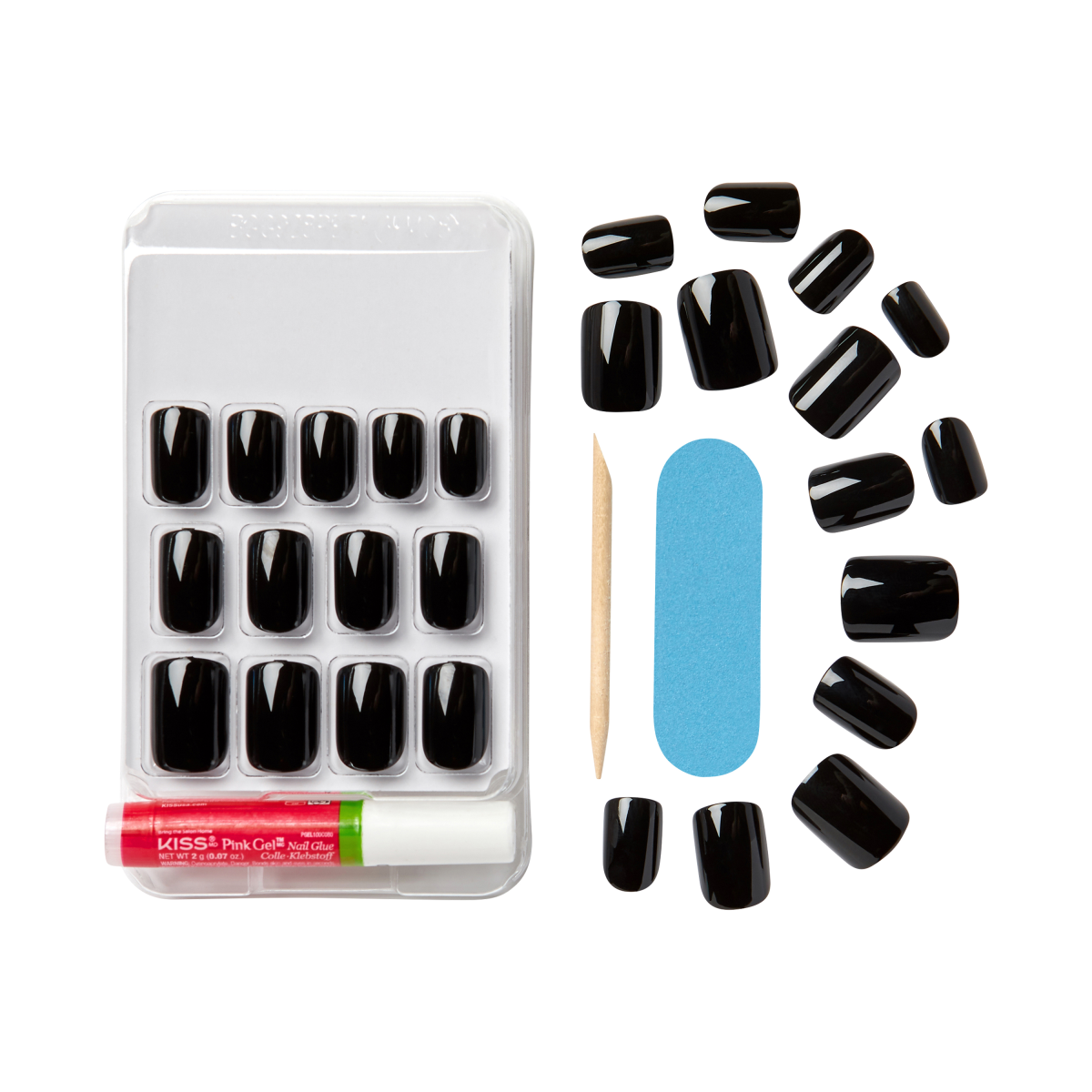 KISS Gel Fantasy Uñas Postizas Cuadradas Negras - Aim High