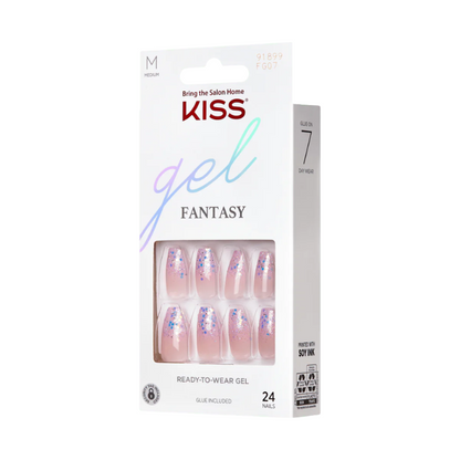 KISS Gel Fantasy Uñas Postizas Punta Francesa Rosa Glitter Coffin - Winter Sparks