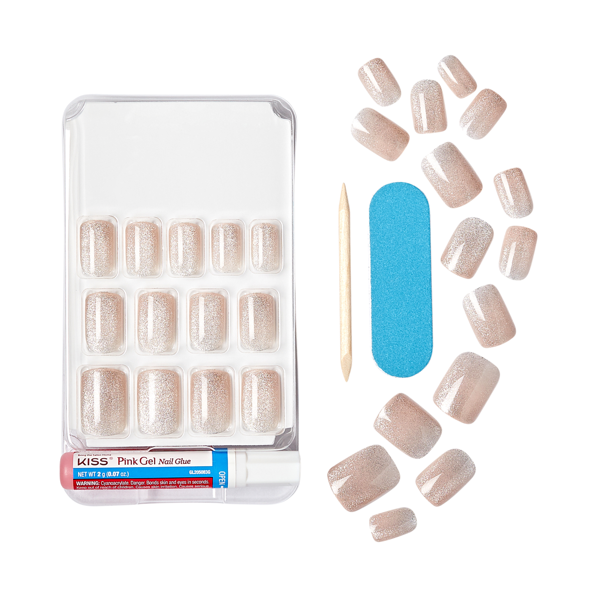 KISS Gel Fantasy Magnetic Uñas Postizas Plata Cuadradas - Dignity