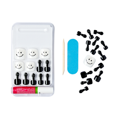 KISS Gel Fantasy Uñas Postizas para Pies en Gel Negro y Blanco - Go With Flow