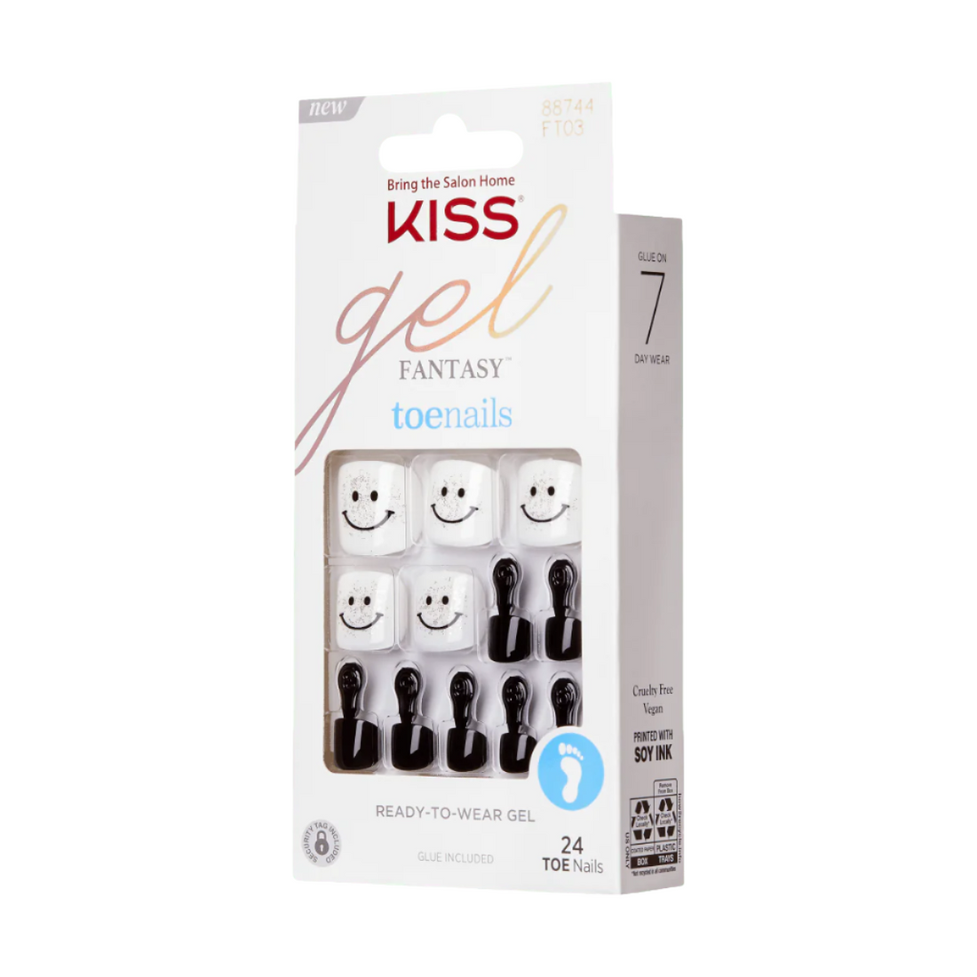 KISS Gel Fantasy Uñas Postizas para Pies en Gel Negro y Blanco - Go With Flow