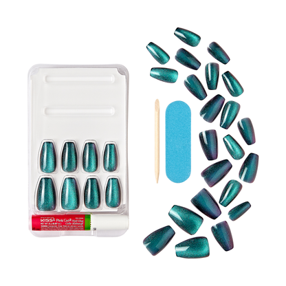 KISS Gel Fantasy Magnetic Uñas Postizas Verde Metálico Coffin - Chameleon