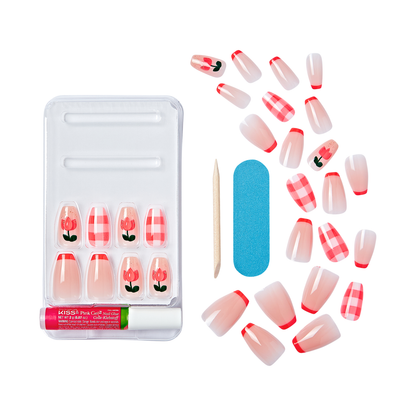 KISS Gel Fantasy Allure Uñas Coffin Flores y Cuadros - All Yours