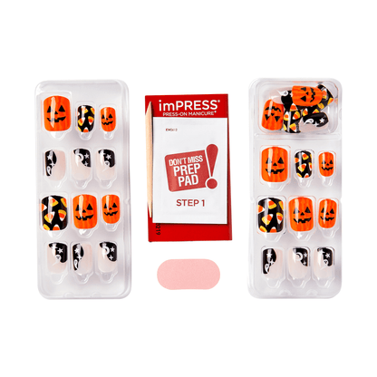 imPRESS Halloween Lazy Bones - Uñas Press-On Calabazas y Fantasmas Sin Pegamento
