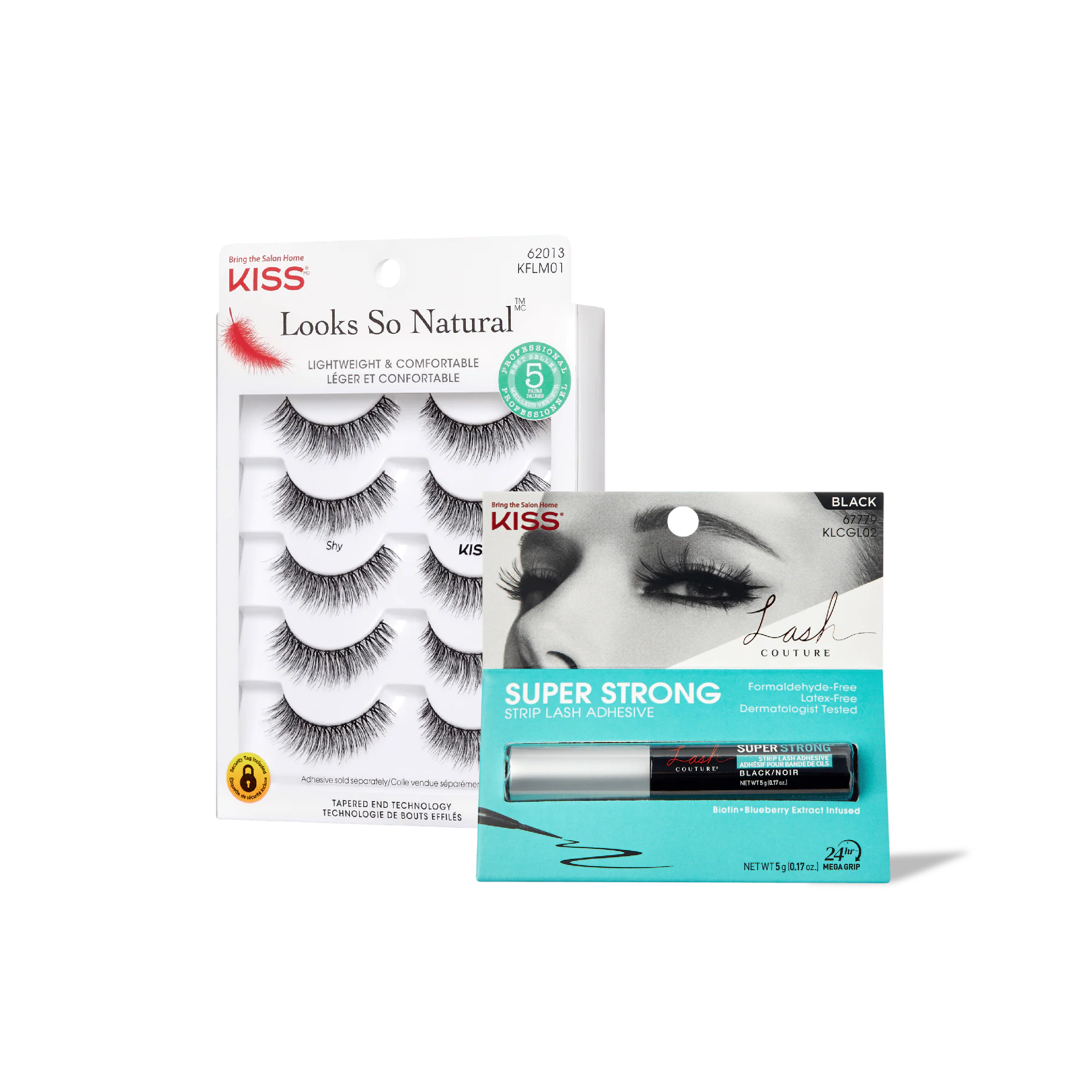 Pack KISS 5 Pestañas Postizas + Pegamento Super Strong Negro - Máxima Duración