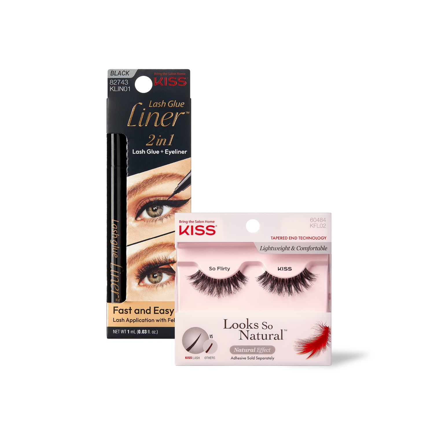 KISS Pestañas So Flirty + Glue Liner Negro - Aplicación Sin Complicaciones