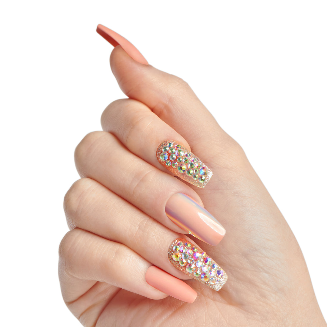 Uñas Postizas Luxe Rosa con Brillos Coffin - Everytime I Slay