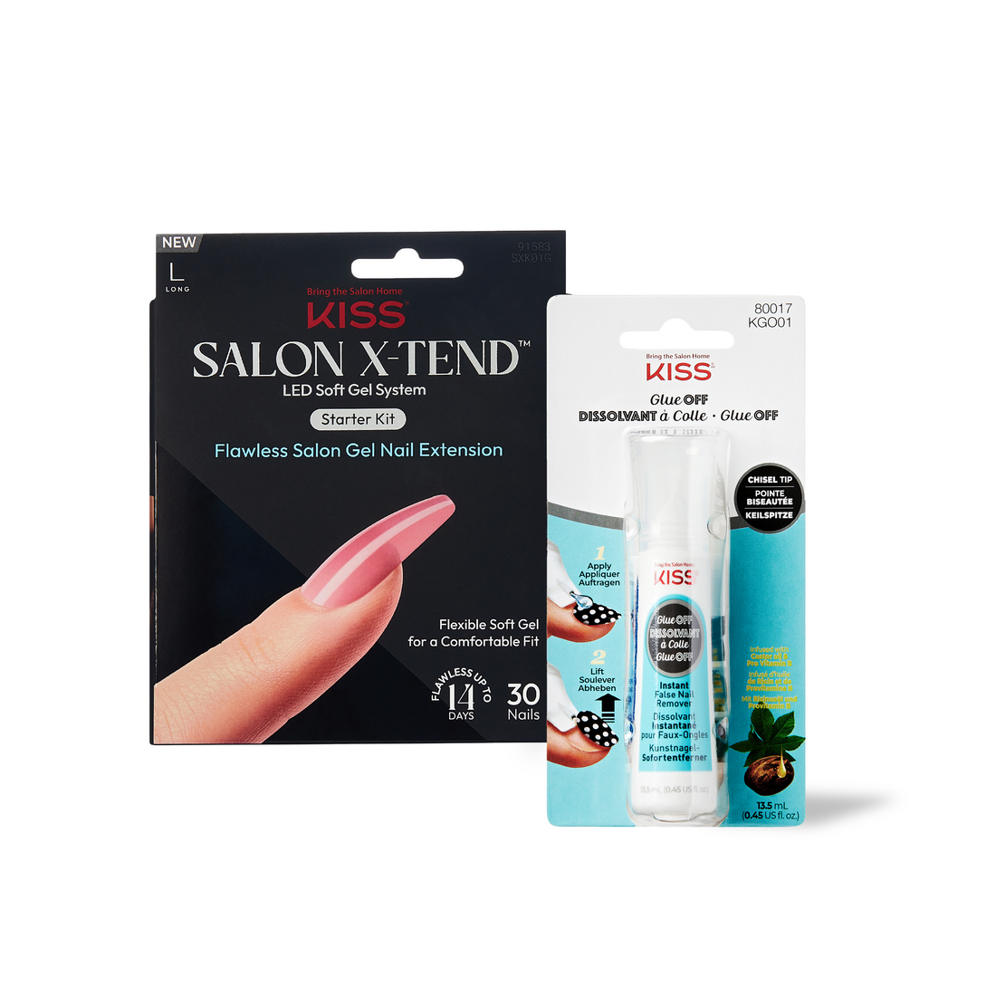 Kit Inicial KISS Salon X-tend Coffin Rosa - Uñas Postizas Profesionales con Removedor