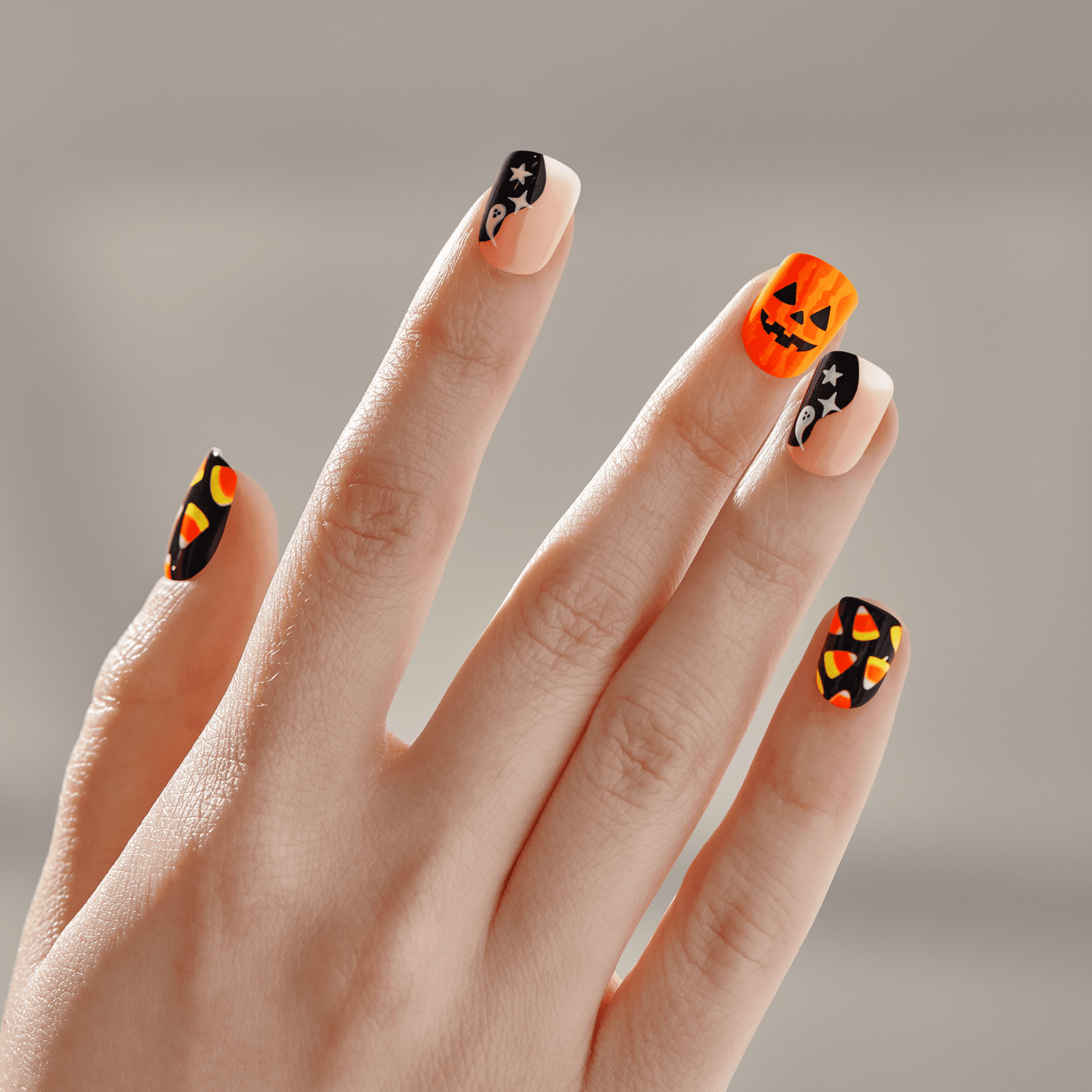 imPRESS Halloween Lazy Bones - Uñas Press-On Calabazas y Fantasmas Sin Pegamento