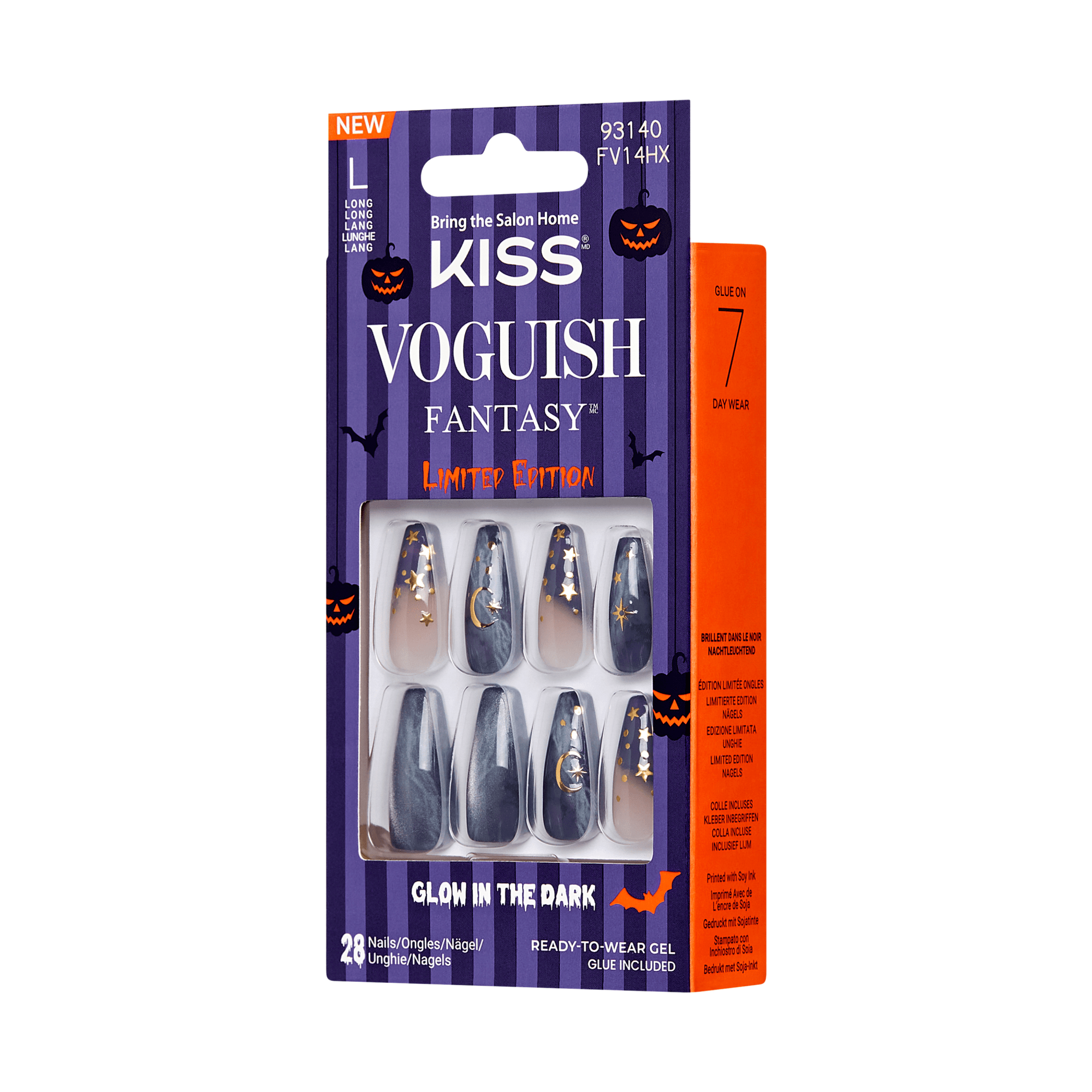 KISS Voguish Fantasy Halloween Clowning - Uñas Coffin Magnéticas Brillan en la Oscuridad