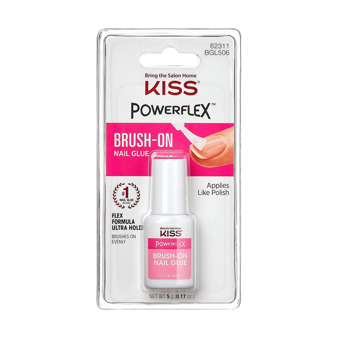 Pegamento KISS PowerFlex para uñas postizas con aplicador de brocha - Secado rápido 3 segundos