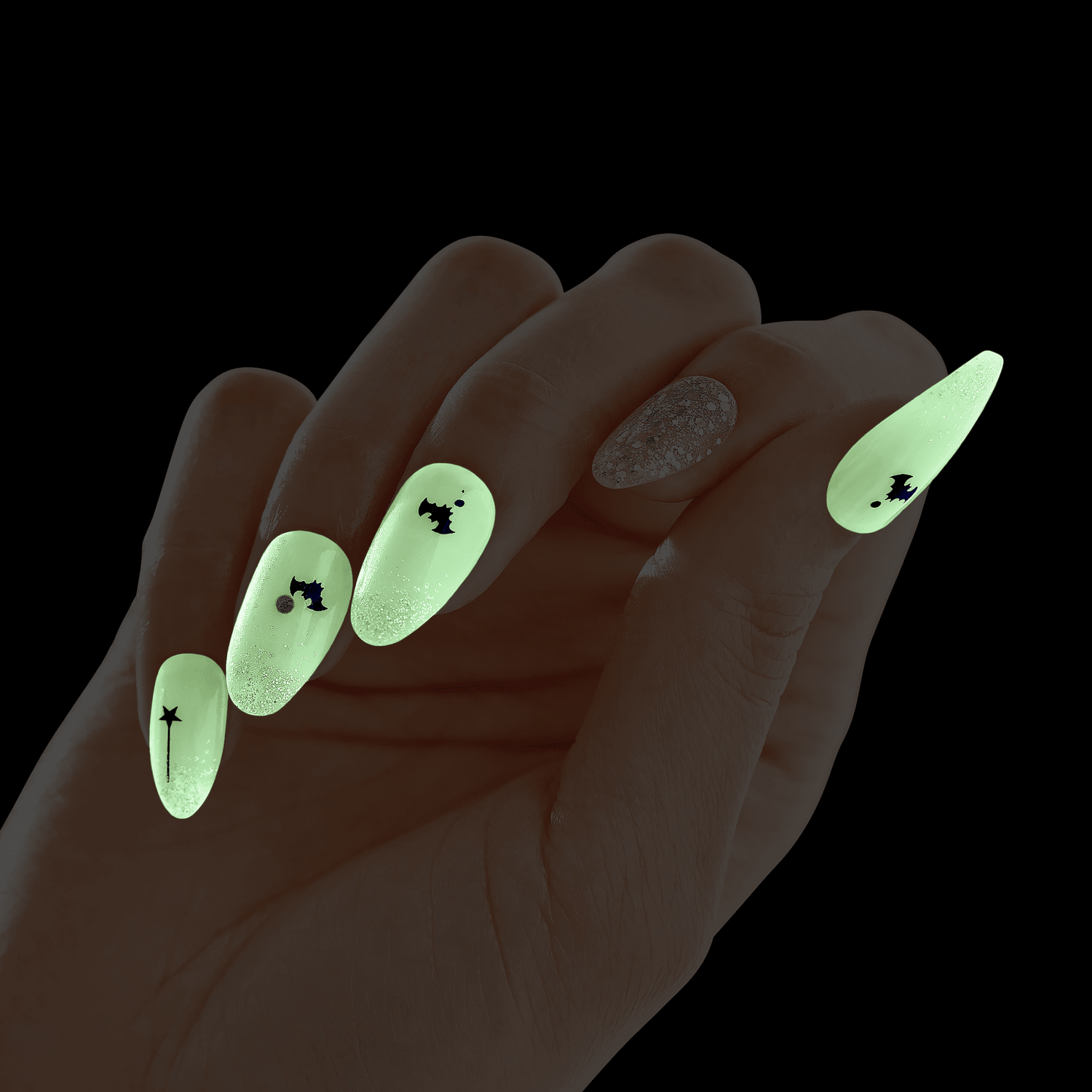 imPRESS Halloween Caution Ahead - Uñas Press-On Plata Brillan en la Oscuridad