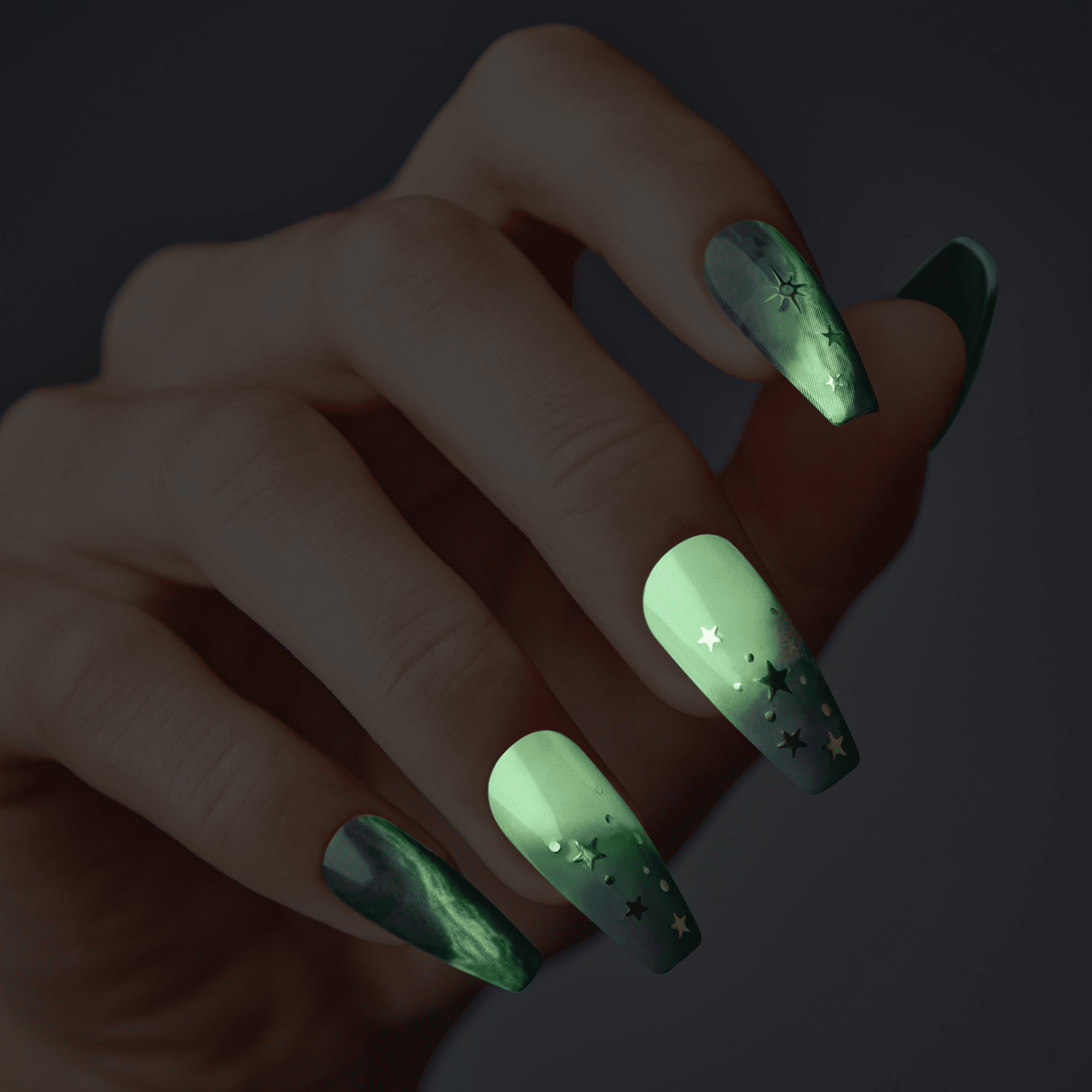 KISS Voguish Fantasy Halloween Clowning - Uñas Coffin Magnéticas Brillan en la Oscuridad